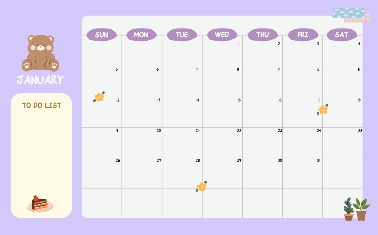 1월 캘린더 굿노트템플릿