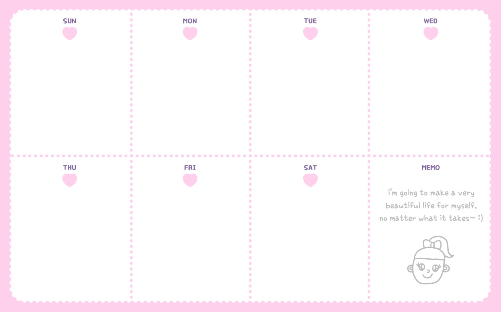 분홍색 깔끔 주간 일정표 굿노트 가로