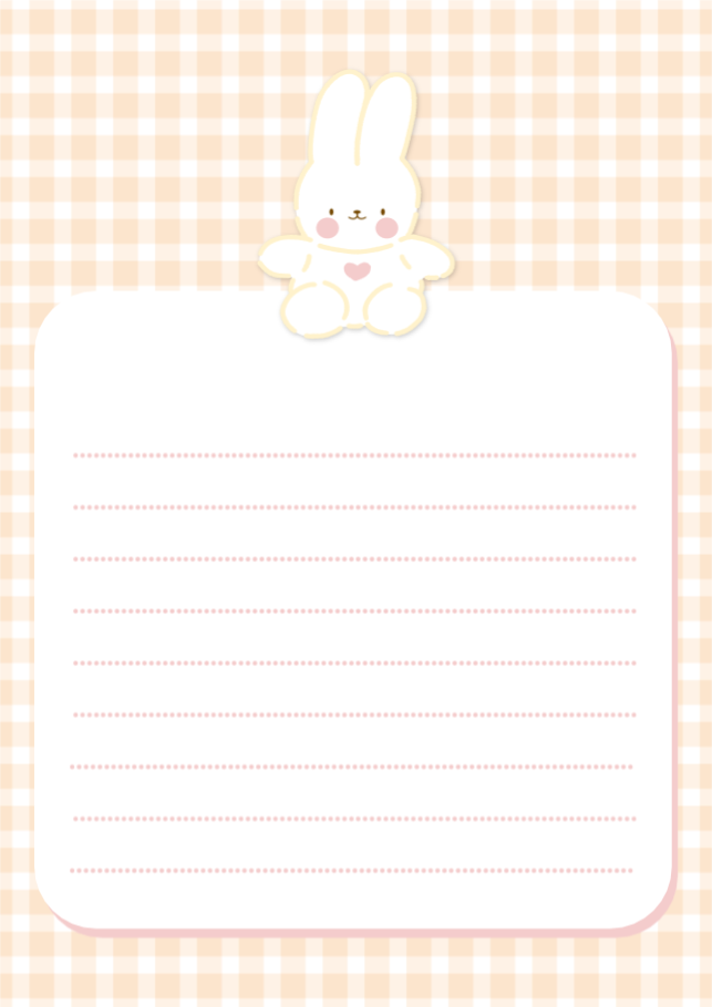 귀여운 토끼 인형 체크배경 편지지