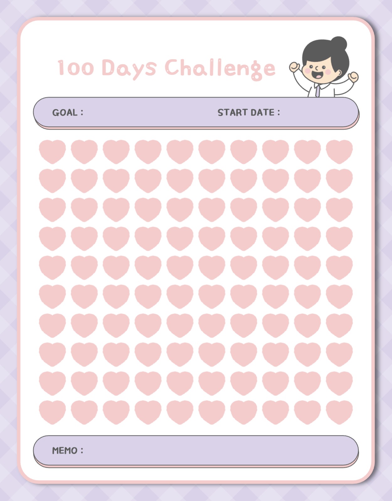 100일 챌린지 하트 굿노트 속지